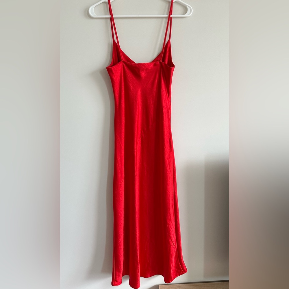 NWT Oak & Fort Red Satin Bias Cut Midi Dress XS - Picture 6 of 16